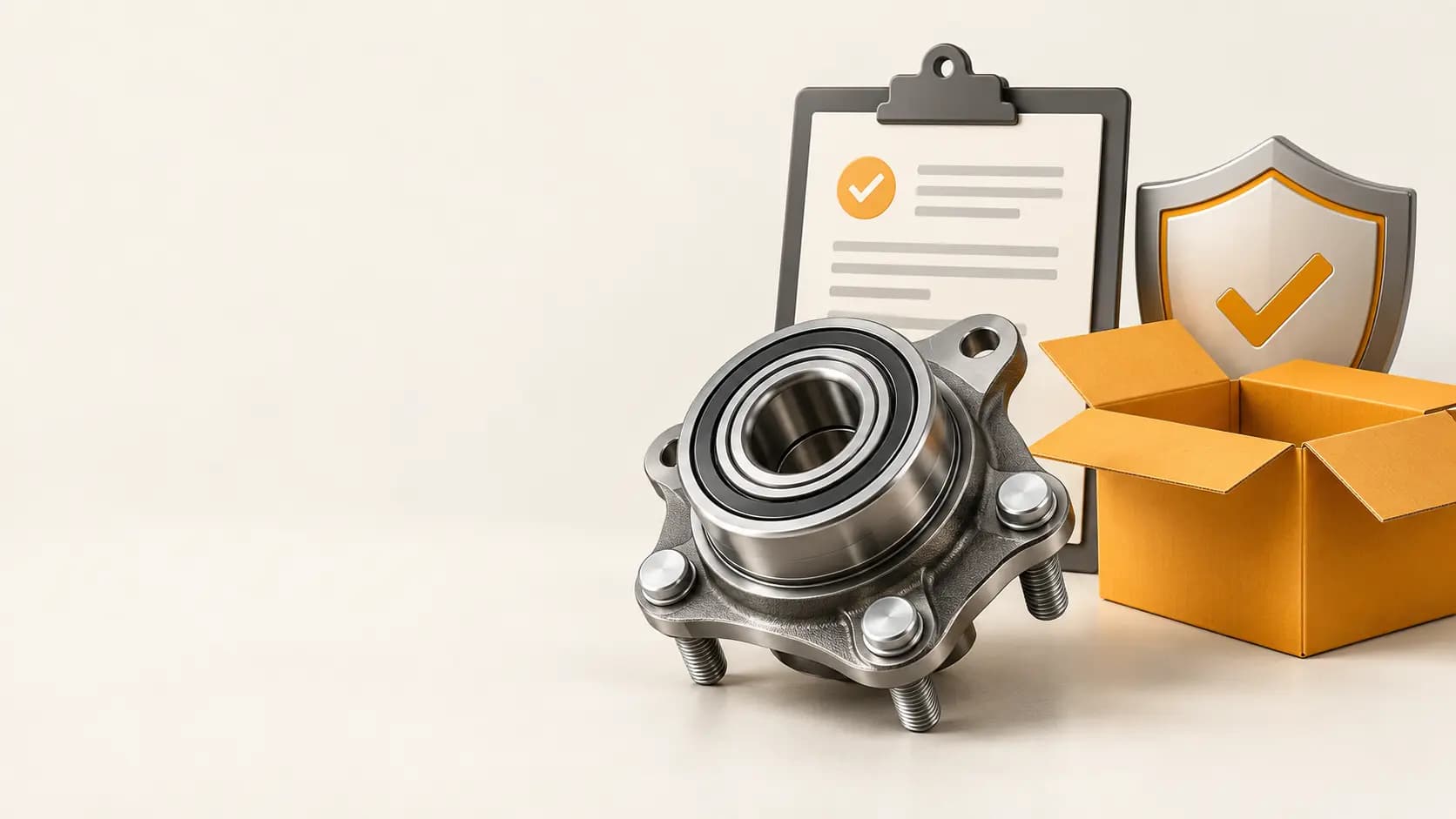 Illustration of a car part, a parcel and a document with a protection symbol